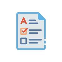 Graded exam illustration with check marks and an A vector