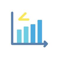 Growing bar chart with decreasing arrow in yellow color vector