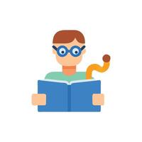 Cartoon student reading a book with a quirky worm vector