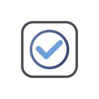 Blue check mark icon inside rounded square button vector