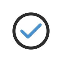 Blue check mark inside grey circle on White Background vector