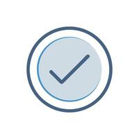Blue check mark icon in round frame on White vector