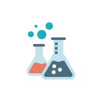 Two science flasks with different liquids and bubbles graphic vector
