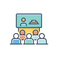 Virtual conference presentation with attendees illustration in flat style vector