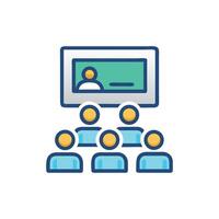 Digital icon depicting an online seminar with attendees vector