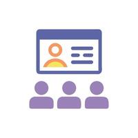 Webinar icon showing online presentation with seated audience vector