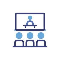 Conference presentation with speaker and audience in flat design vector