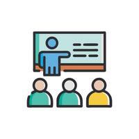 Classroom presentation with teacher and students in flat design vector