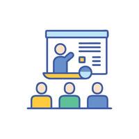 Presentation meeting icon with audience in stylized classroom setup vector