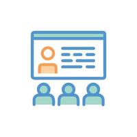 Icon illustration of lecture presentation with three audience members vector