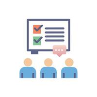 Presentation and discussion with audience illustration in flat style vector