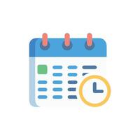 Flat calendar icon with clock symbol on White Background vector