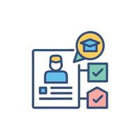 Student profile and graduation application approval process representation icon vector