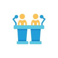 Two abstract speakers on stage giving a presentation vector