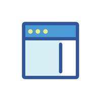 Simple blue window frame icon with yellow circular elements vector