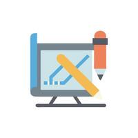 Illustration of Computer Monitor with Blueprint and Two Pencils vector