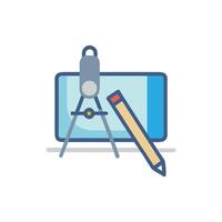 Drawing compass and pencil on a drafting table icon vector