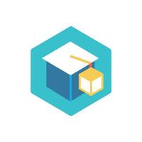 Simple stylized graduation cap within a geometric cyan shape vector