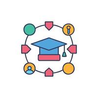 Education and process flow with graduation cap concept icon vector
