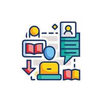 Digital learning concept with books and online communication icons vector