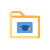 Digital folder icon featuring a graduation cap inside. Flat style vector