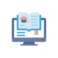 Online education icon showing book and graduation cap vector