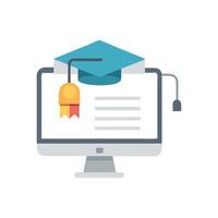 Online education and graduation represented through a computer screen vector