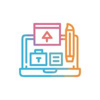 Laptop design with graphic tools and colorful line art vector