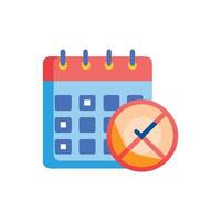Appointment cancellation icon on a stylized calendar, flat design vector