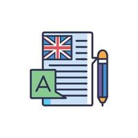 English language test document with flag and pencil illustration vector