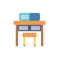 Flat desk with chair and books against White Background vector