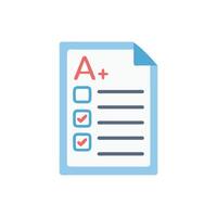 Iconic A plus grade on paper exam, checklist vector