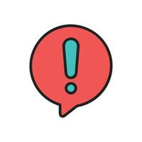 Exclamation point inside red speech bubble flat icon vector