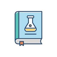 Textbook illustration with flask science icon, blue, teal colors vector