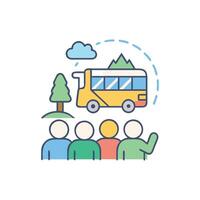 Group excursion by bus into the mountain scenery vector