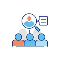Searching for right candidate icon with magnifying glass illustration vector