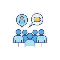 Team brainstorming session illustrated with speech bubbles and low battery vector