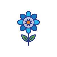 Stylized blue flower with leaves illustration on White Background vector