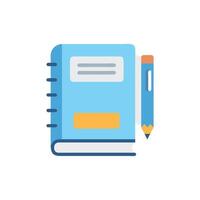 Notebook and pencil icon with blue and orange accents vector