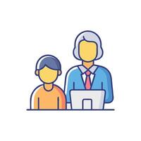 Teacher and student with computer in flat illustration vector