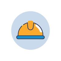 Isolated yellow construction helmet icon on light blue circle vector