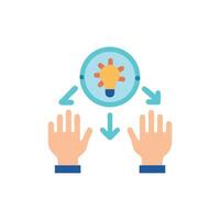 Idea generation represented with hands, light bulb, and arrows vector