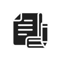 Dark glyph icon of document creation and editing process vector