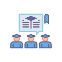 Three graduates with graduation cap and speech bubble icon vector
