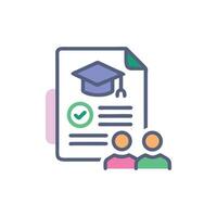 Approved educational program with students, graduation cap icon vector