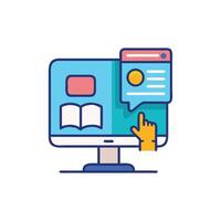 Computer screen with digital book and notification window icon vector