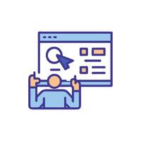 Man Explaining Website Functionality in a Simple Flat Design vector