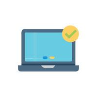 Laptop with checkmark icon, symbolising success or task completion vector