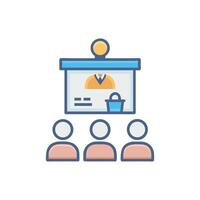 Presentation icon depicting a lesson with instructor and students vector