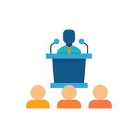 Conference presentation with speaker and audience flat illustration vector